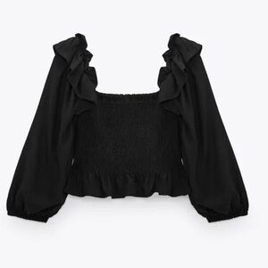 Zara black long sleeve top with ruffles